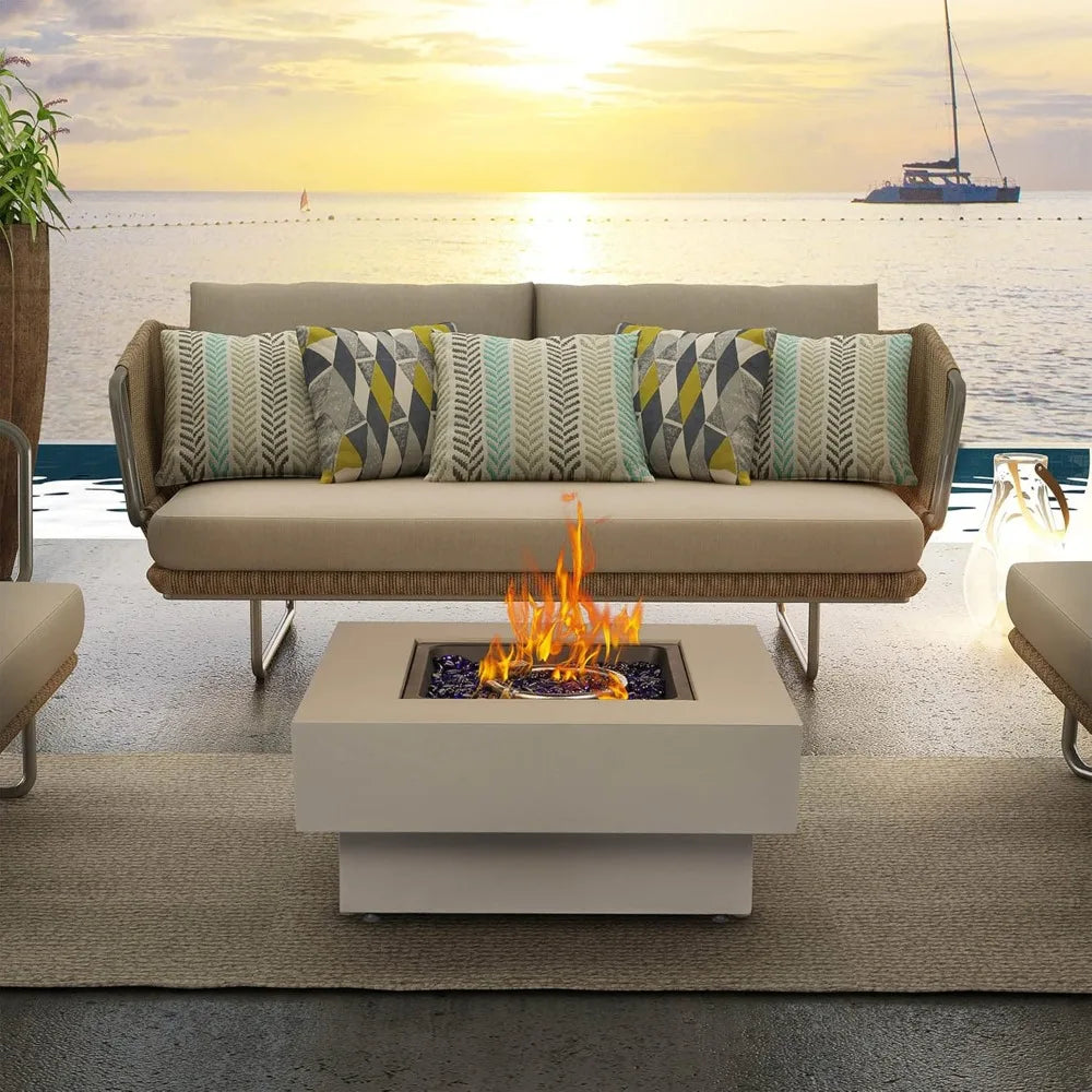 Outdoor Gas Fire Pit Table With Lid And Glass Rocks