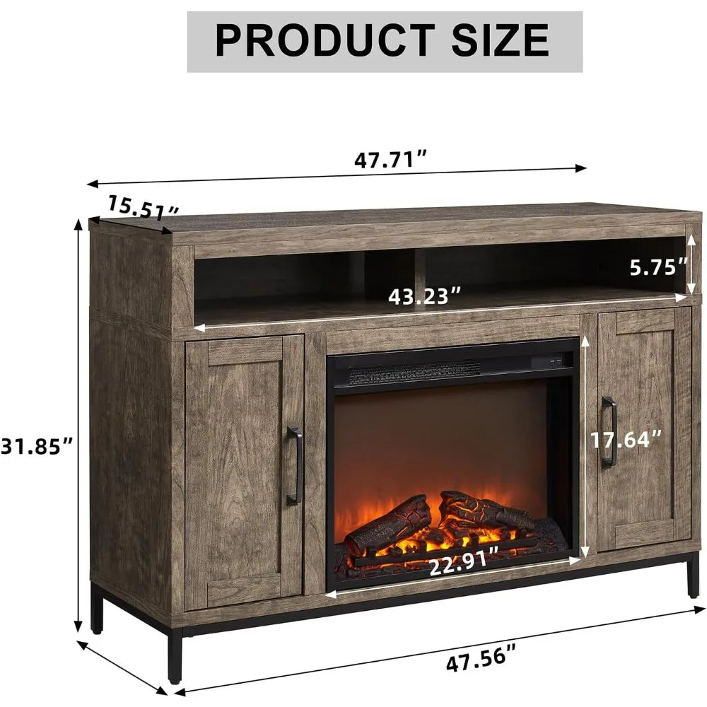 Rustic Fireplace TV Stand With Led Lights Farmhouse Entertainment Center