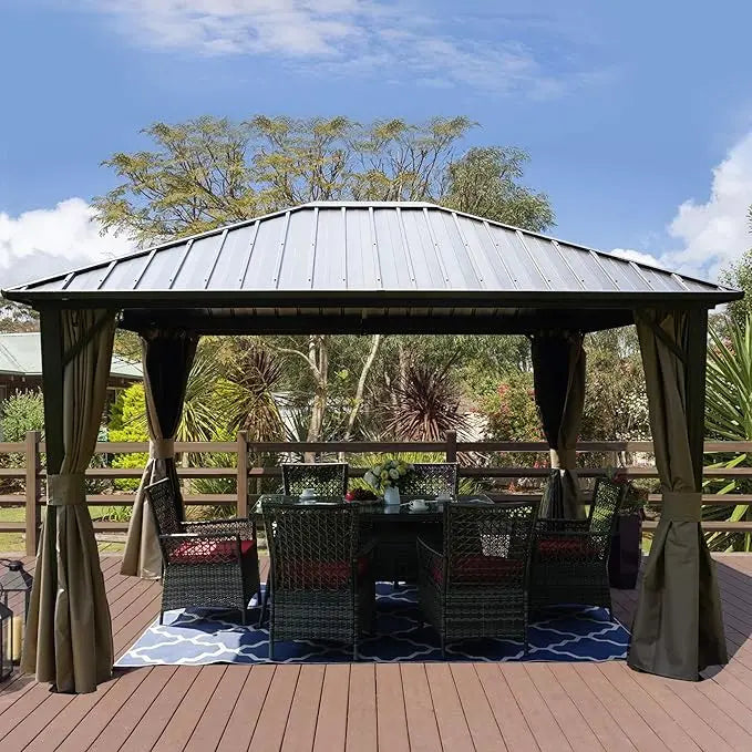 Rustproof Aluminum Hardtop Gazebo With Double Layer Sidewalls For Patio