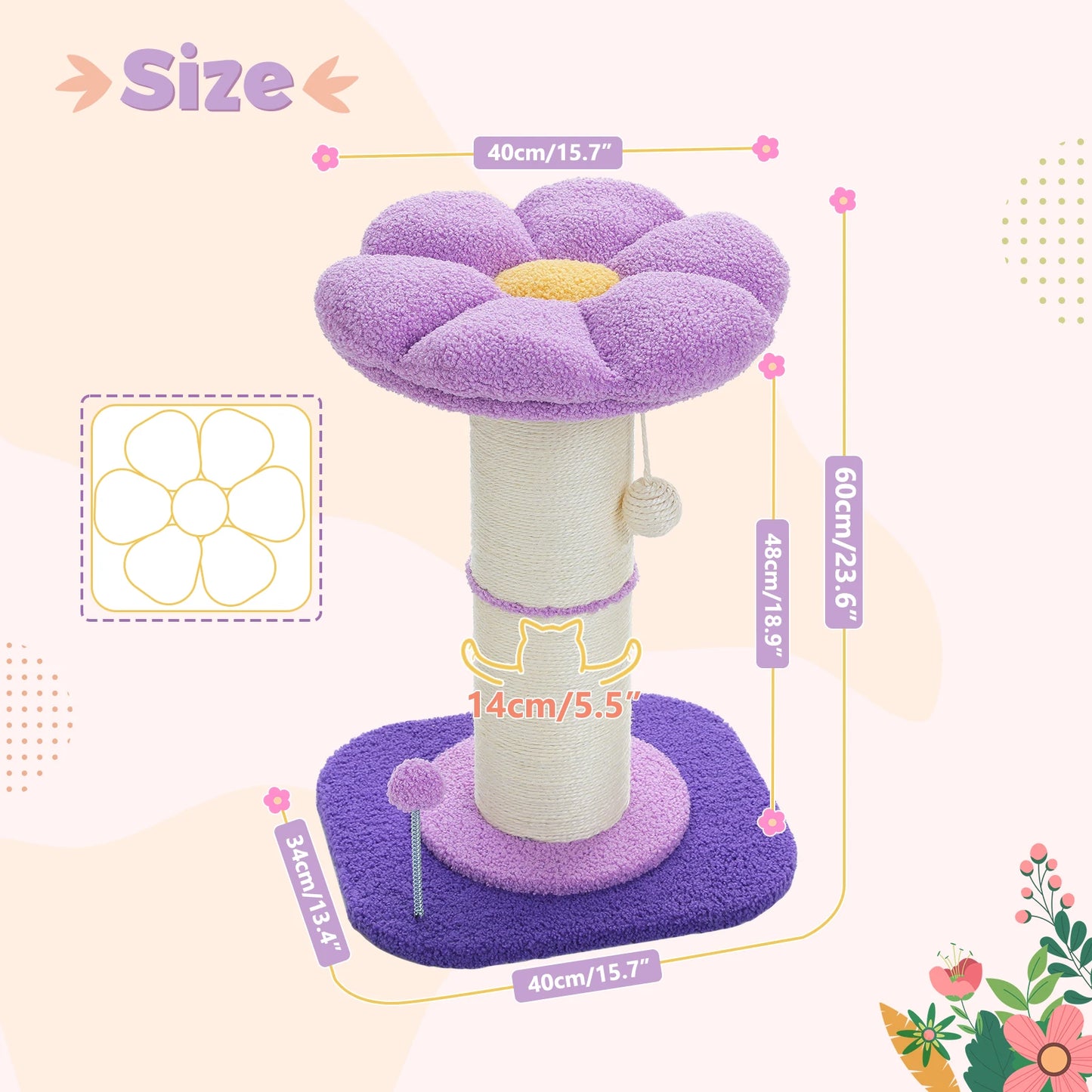 PAWZ Road Flower Small Cat Tree Scratching Post Natural Sisal