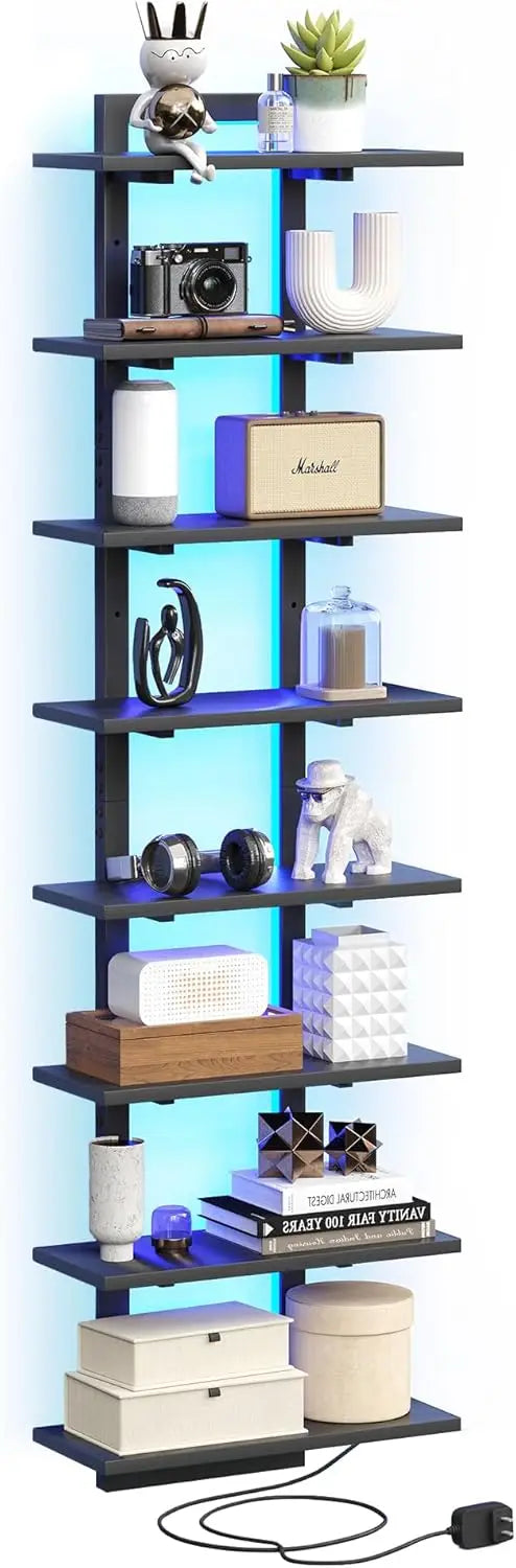 Floating 8-Tier Wall Shelf With LED Light Vertical Display