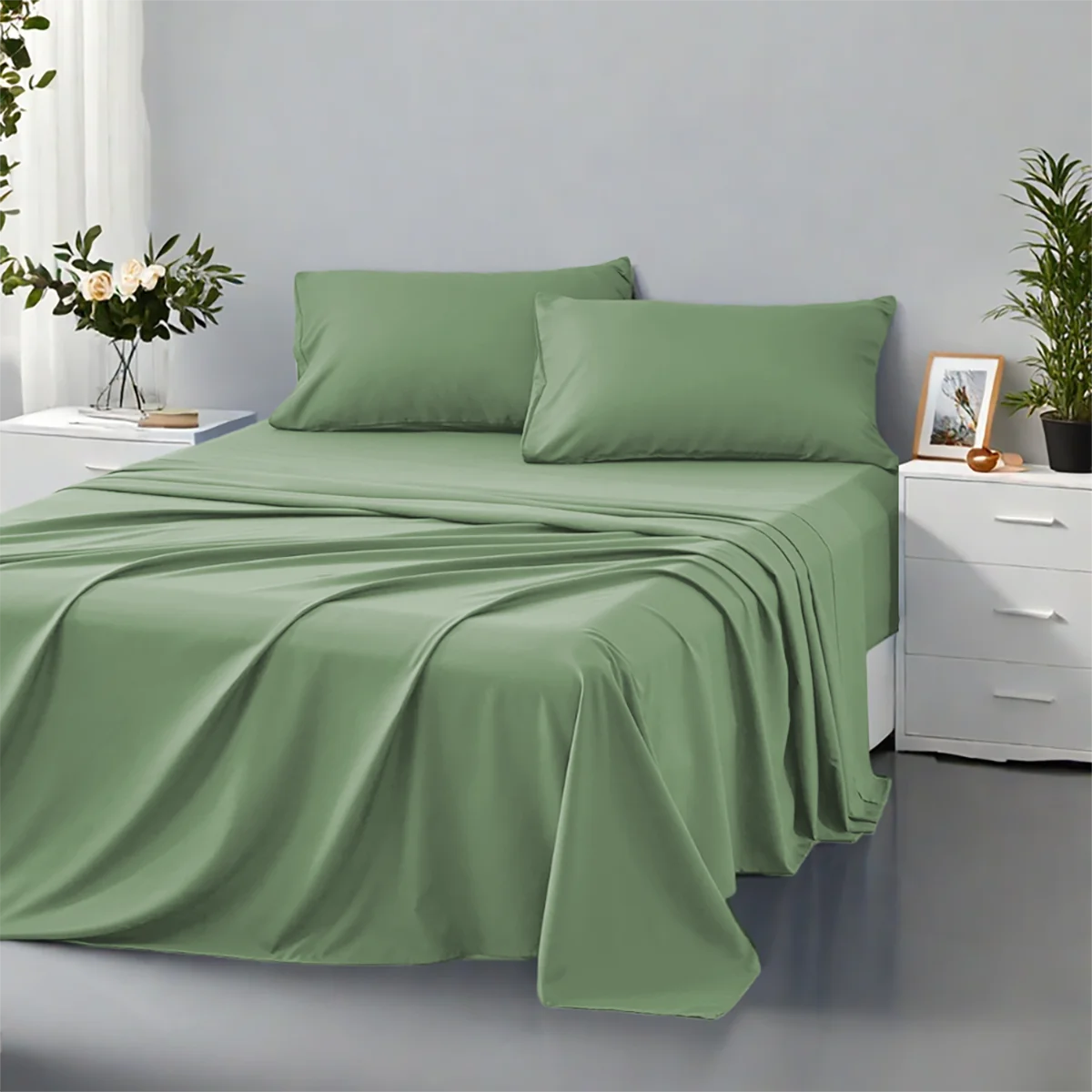 3/4Pcs soft solid color fashionable home bedding set, suitable for all seasons,1 fitted sheet, 1 flat sheet, 1/ 2 pillowcases