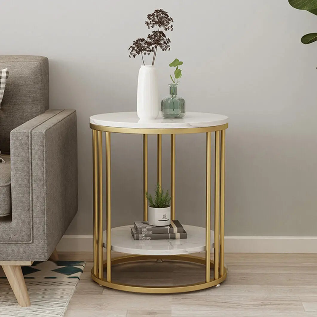 Wisfor 2-Tier Marble Side Table Round Coffee Table