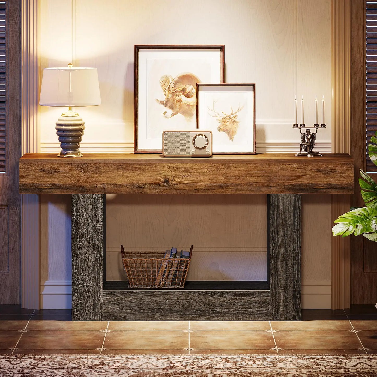 Tribesigns Farmhouse Console Table With U Shaped Base