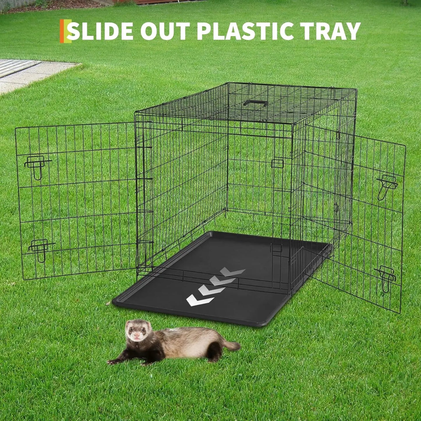 HiMISSCN Portable Folding Rabbit Cage With Slide Out Tray Doors