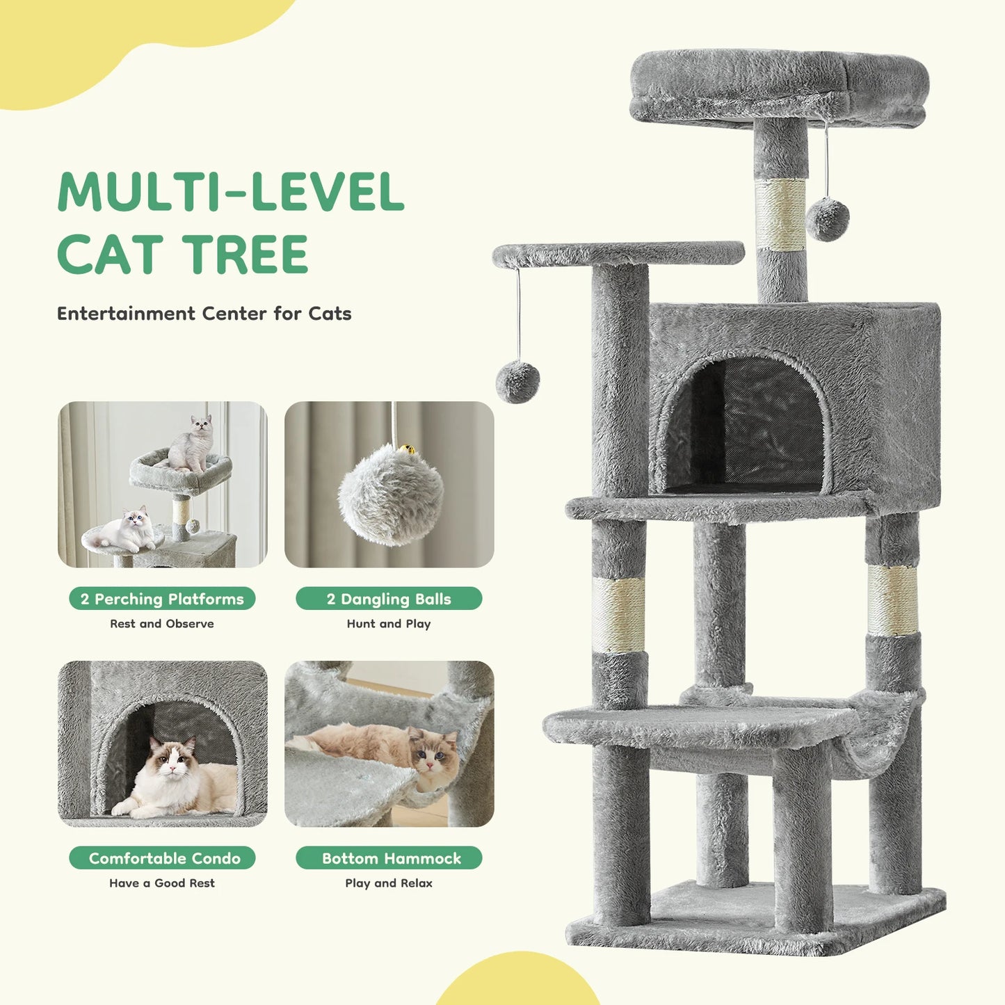 JHK Cat Tree Multi Cat Climbing Tower For Indoor Cats