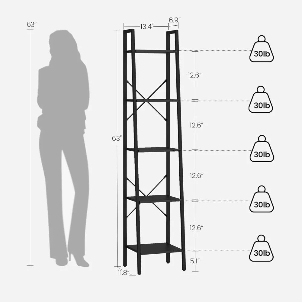 XIUWO Ladder Shelf Bookshelf With 2 Hooks Freestanding Corner Storage