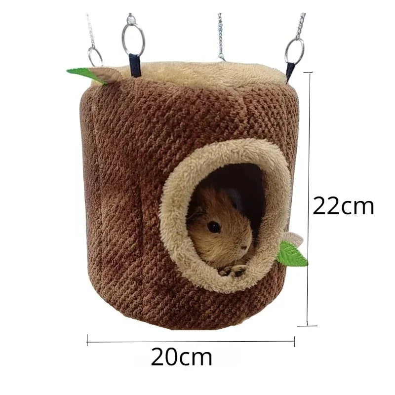 Tree Stump Shaped Hamster Nest And Hammock For Small Pets