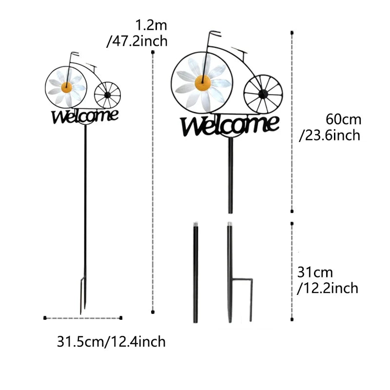 Outdoor Garden Daisy Windmill Decoration Metal Yard Art