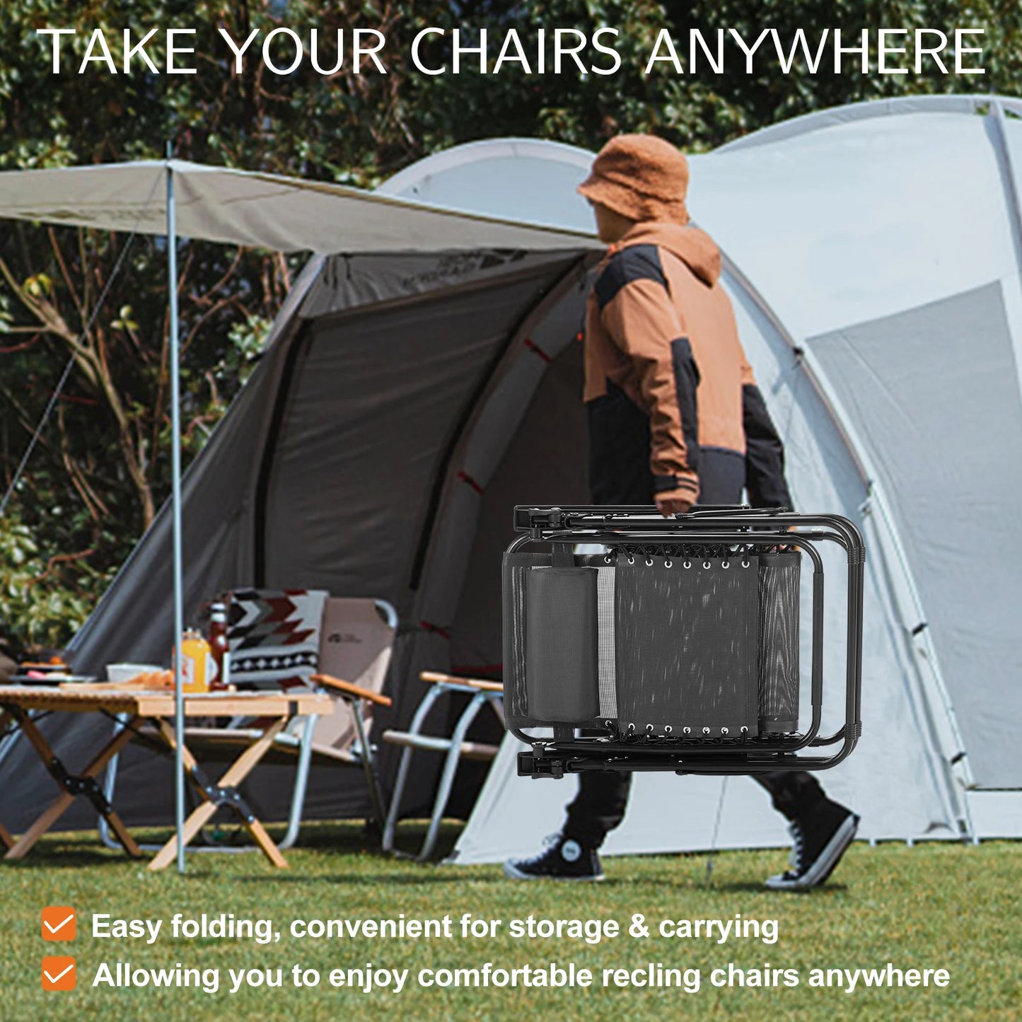 JHK Zero Gravity Set Of 2 Portable Recliners For Outdoors