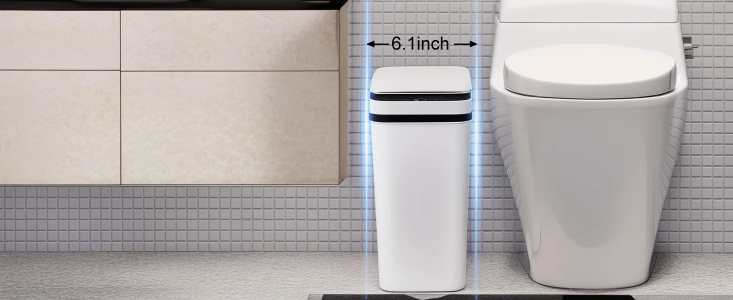 2 Pack 12L Bathroom Automatic Trash Cans Touchless Motion Sensor Slim with Lid for Bathroom Bedroom Living Room Office White