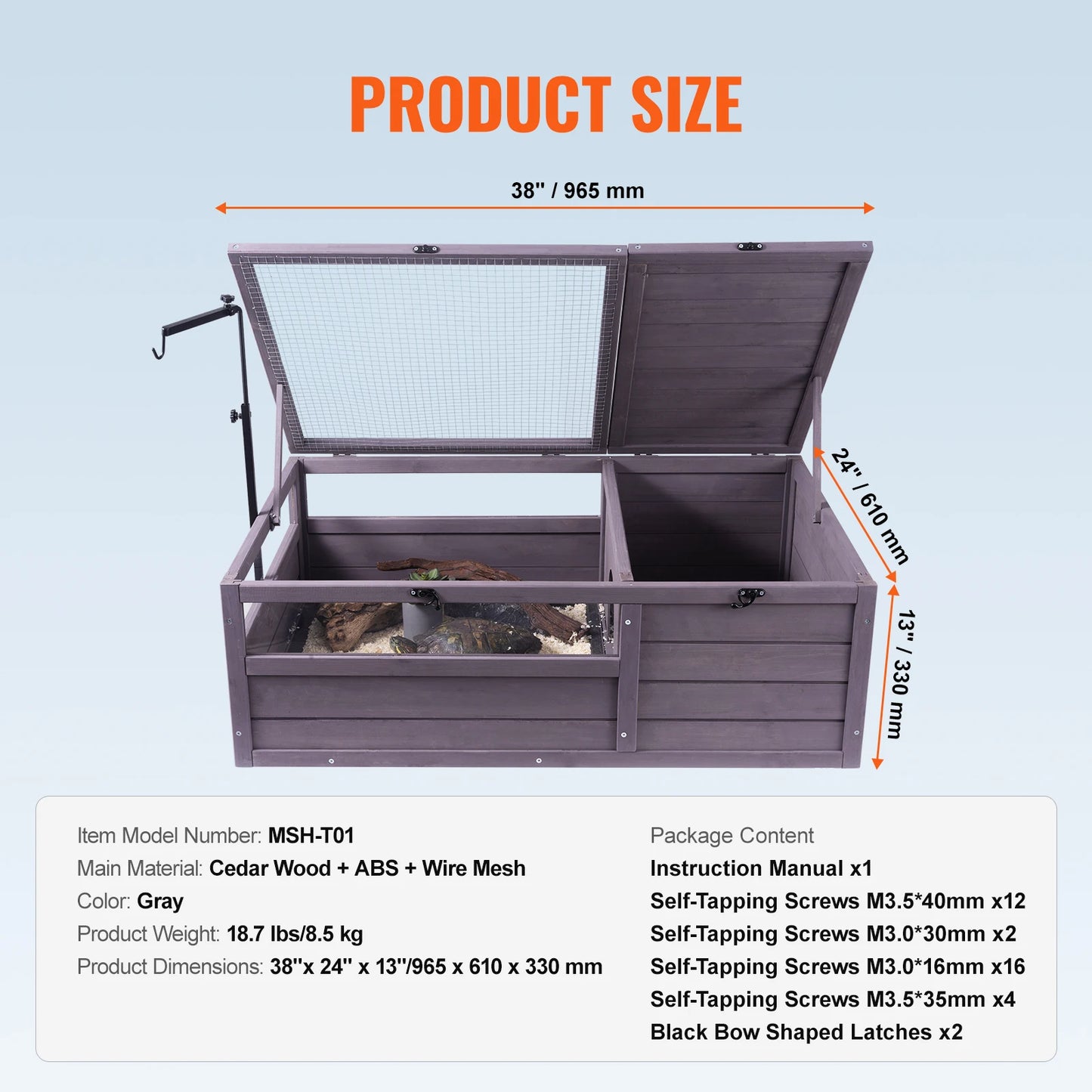SucceBuy Tortoise Habitat Cedar Wood Enclosure With Lamp Holder