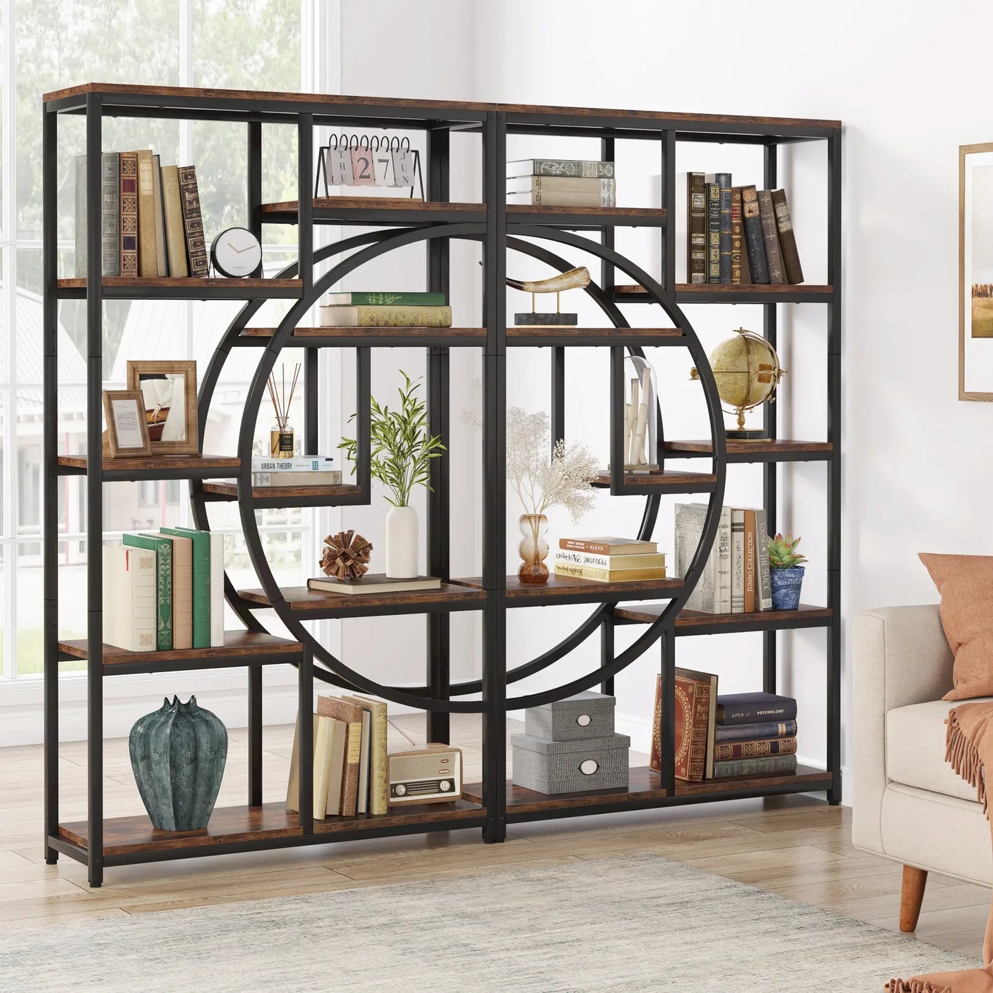 Tribesigns Industrial Etagere Bookshelf Freestanding Tall Display Shelf