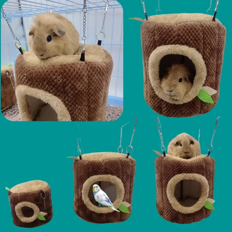 Tree Stump Shaped Hamster Nest And Hammock For Small Pets
