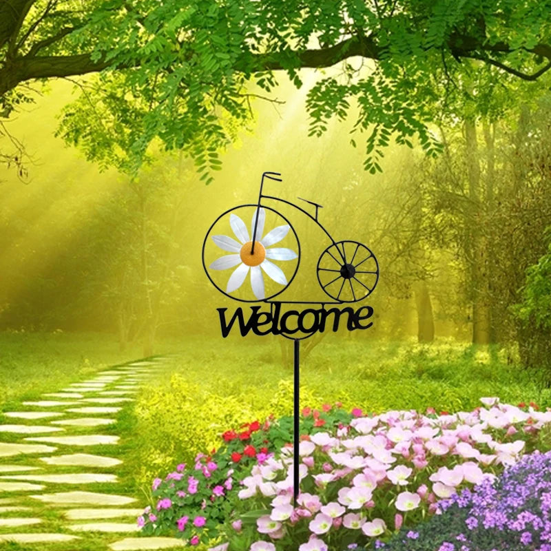 Outdoor Garden Daisy Windmill Decoration Metal Yard Art