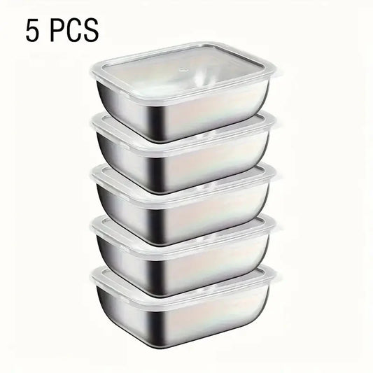 Stainless Steel Food Storage Boxes 5-Pack Stackable For Meal Prep