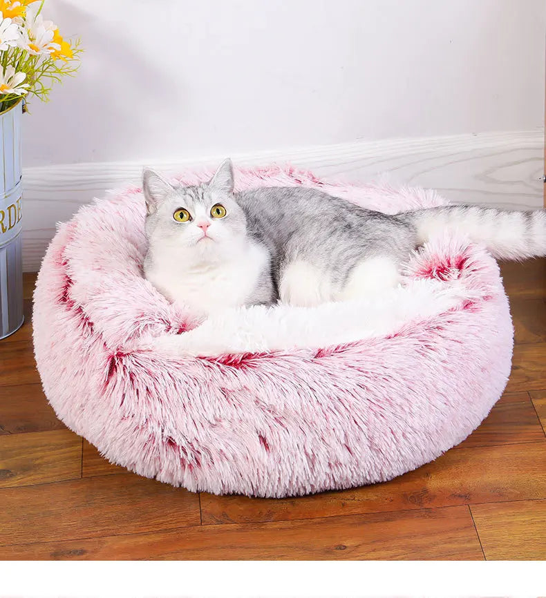 Winter Ultrasoft Plush Round Cat Bed 2 In 1 DeluxeNest