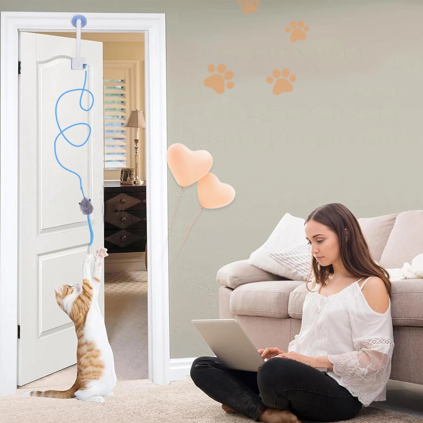 Door Hanging Automatic Retractable Kitten Teaser Toy With Catnip Mice
