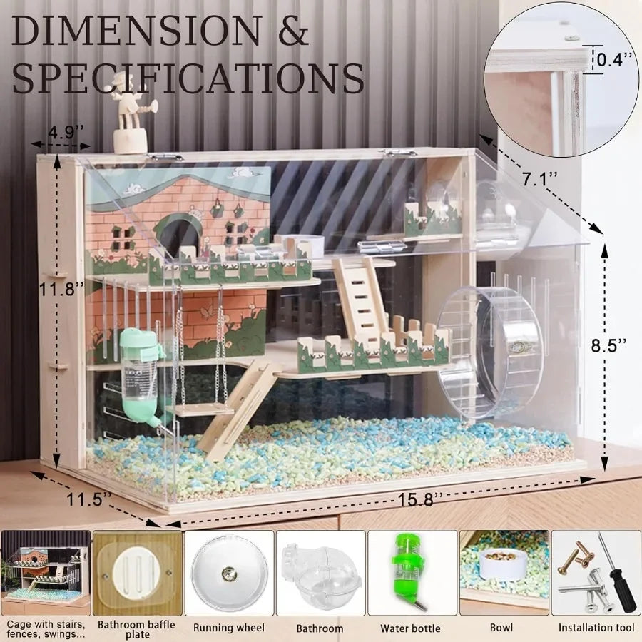 NONECN 11 In 1 Wooden Hamster Cage With Accessories