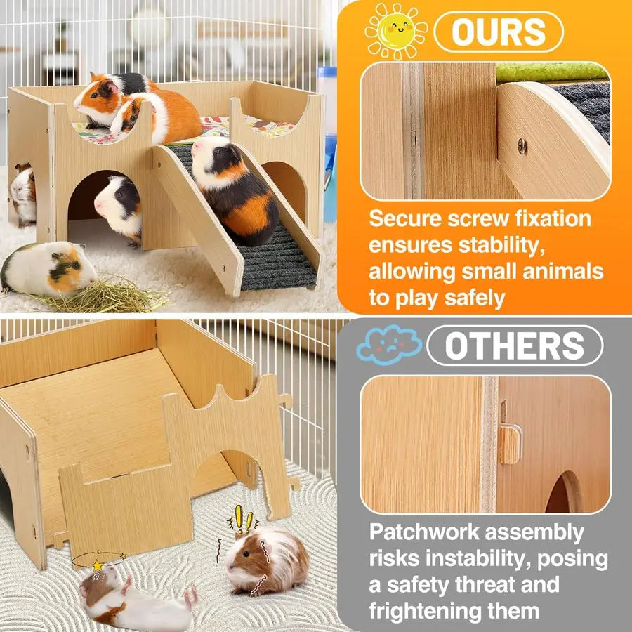 Guinea Pig Castle Wooden Hideout With Stairs And Easy Assembly