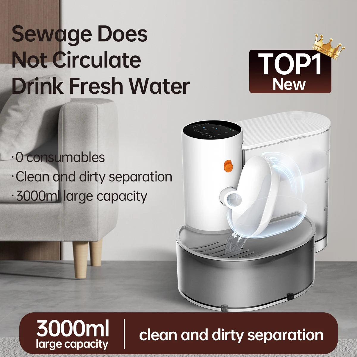 Smart Pet Water Dispenser Wireless Cat Fountain Rechargeable Automatic Feeder