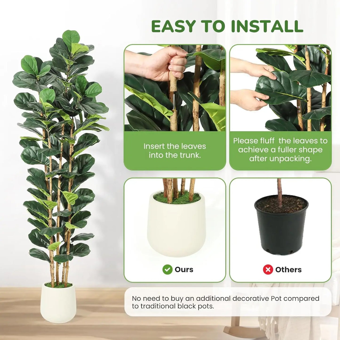 HiMISSCN Fiddle Leaf Fig Artificial Tree With Pot Indoor Decor