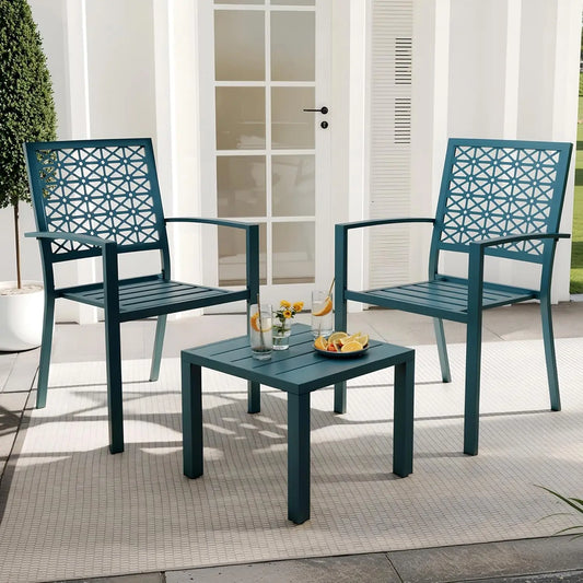 HiMISS 3 Piece Outdoor Bistro Set Stackable Metal Patio Furniture
