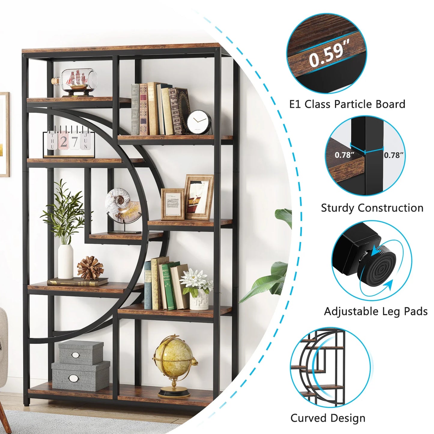 Tribesigns Industrial Etagere Bookshelf Freestanding Tall Display Shelf