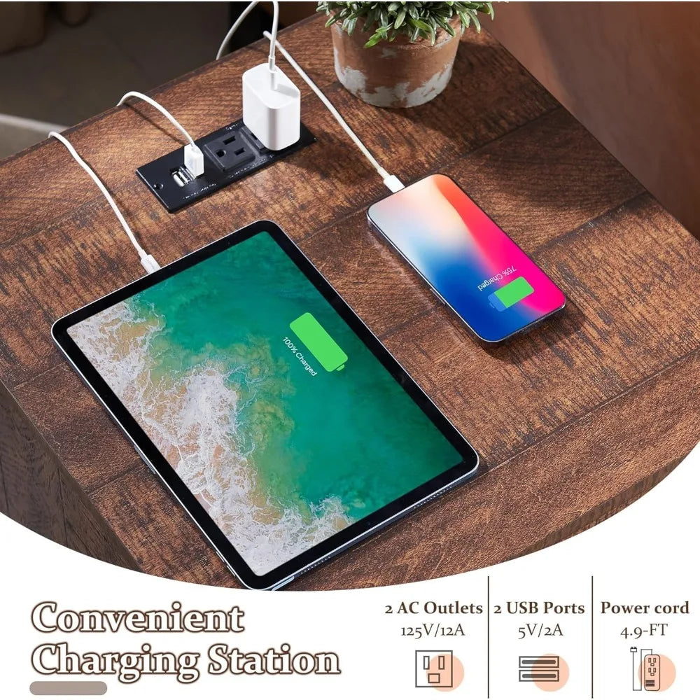 Farmhouse Nightstand Set with Charging Station Rustic Bedroom Nightstands