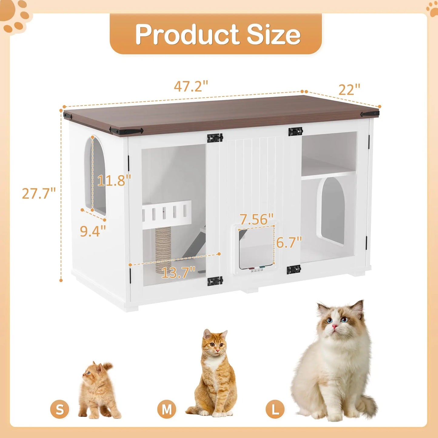 Cat House Hidden Litter Box Enclosure With LED Light