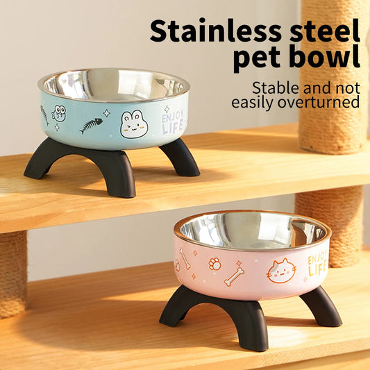 Cartoon Print Stainless Steel Pet Bowl For Dogs And Cats