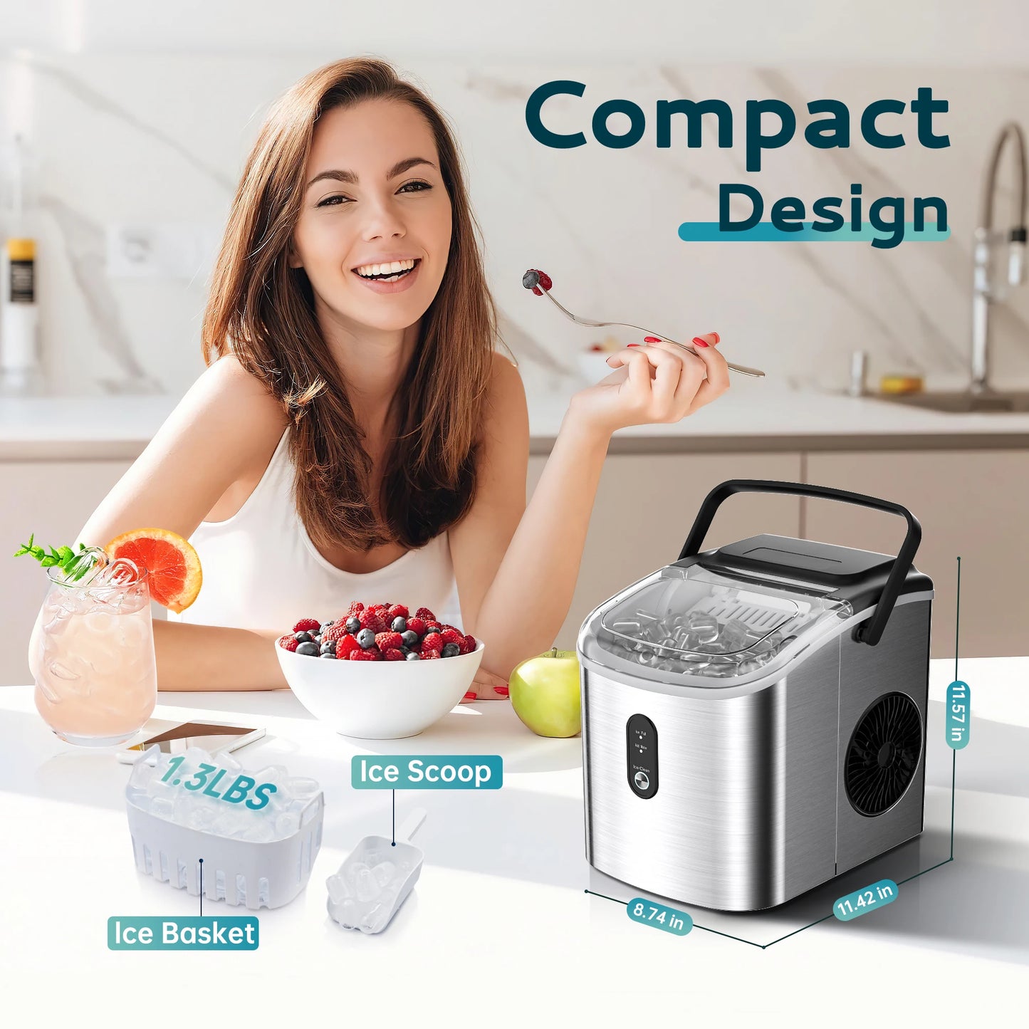 SIMZLIFE Portable Ice Maker With Handle 26 Lbs Per Day