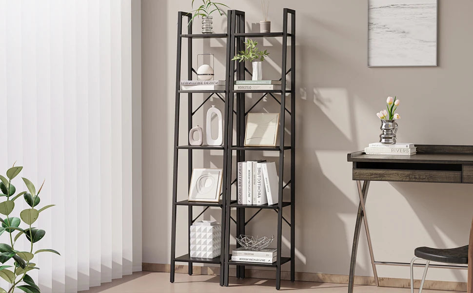 XIUWO Ladder Shelf Bookshelf With 2 Hooks Freestanding Corner Storage