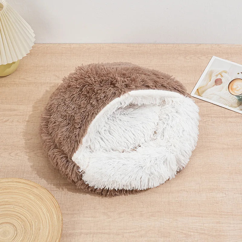 Winter Ultrasoft Plush Round Cat Bed 2 In 1 DeluxeNest
