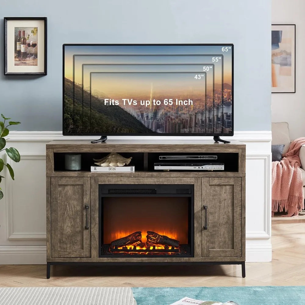 Rustic Fireplace TV Stand With Led Lights Farmhouse Entertainment Center