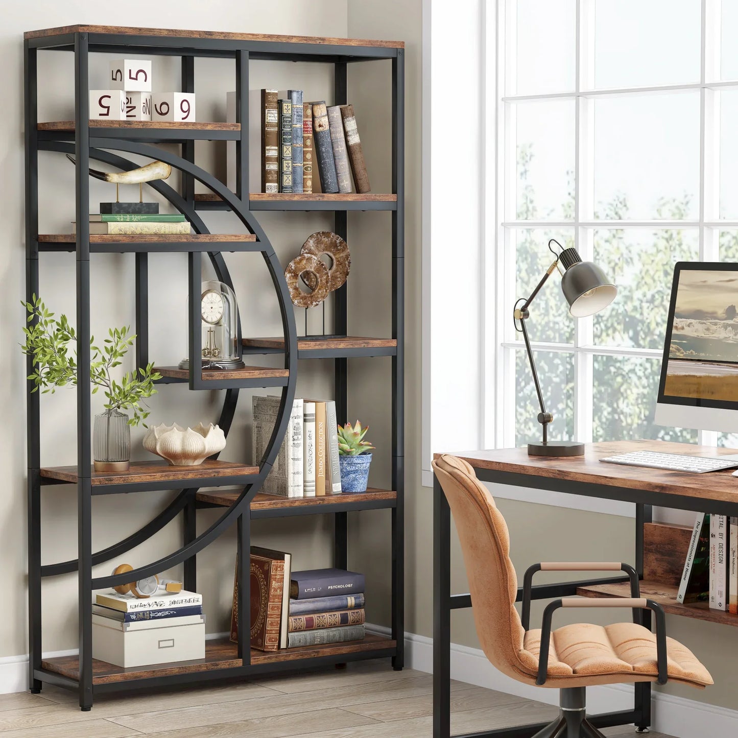 Tribesigns Industrial Etagere Bookshelf Freestanding Tall Display Shelf