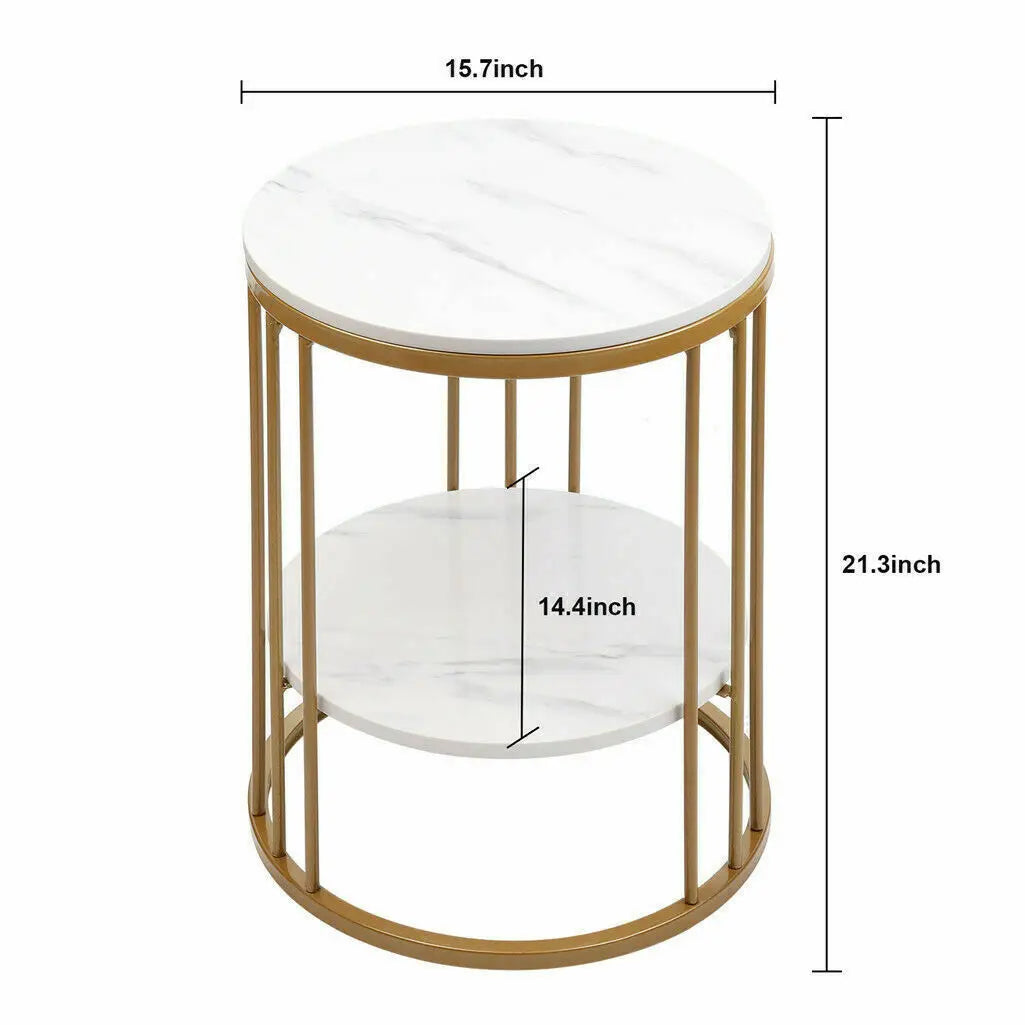 Wisfor 2-Tier Marble Side Table Round Coffee Table