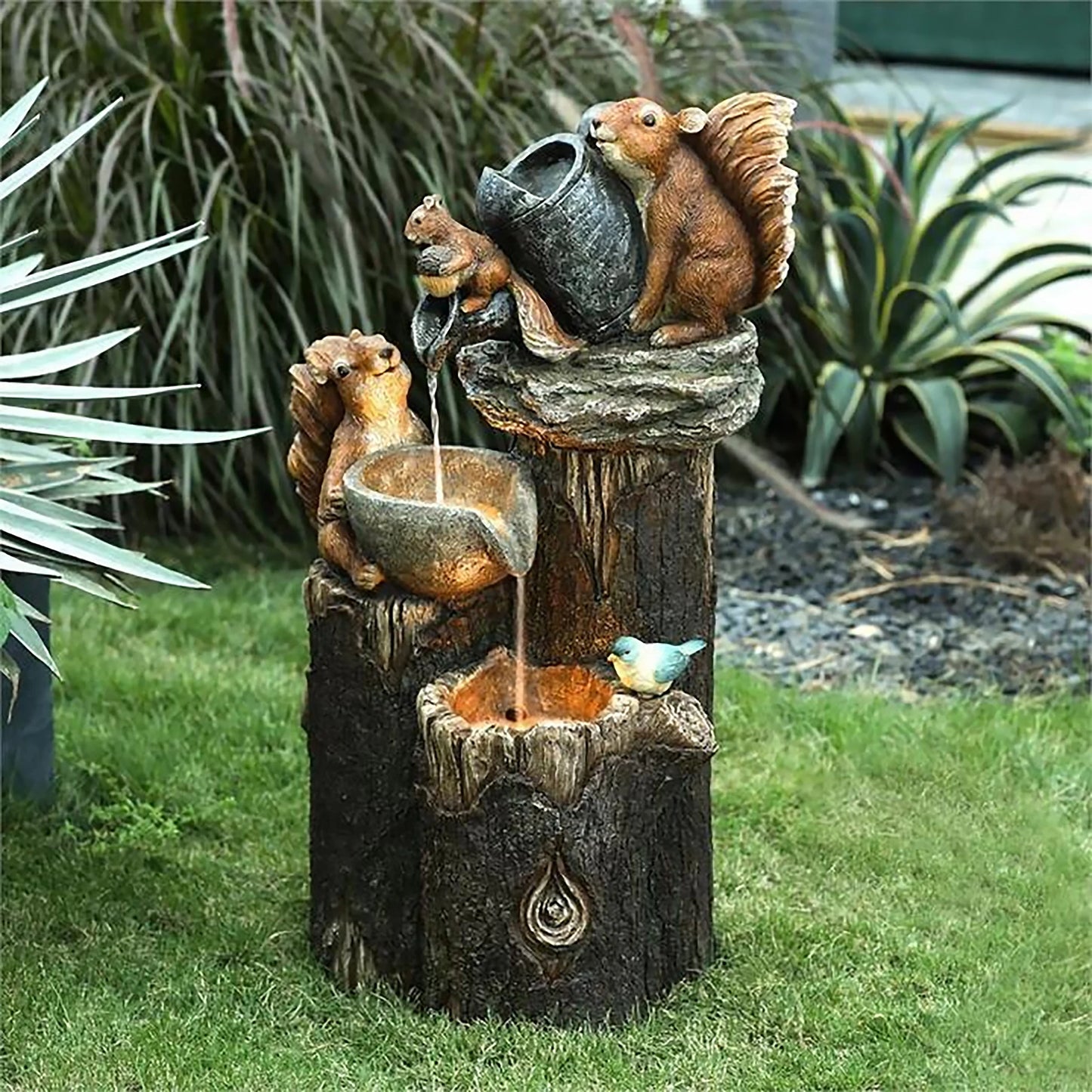 Alloet Funny Duck And Squirrel Fountain Ornament With Light