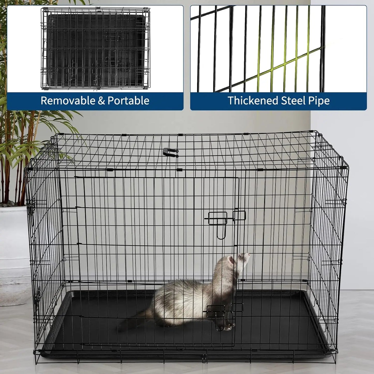 HiMISSCN Portable Folding Rabbit Cage With Slide Out Tray Doors