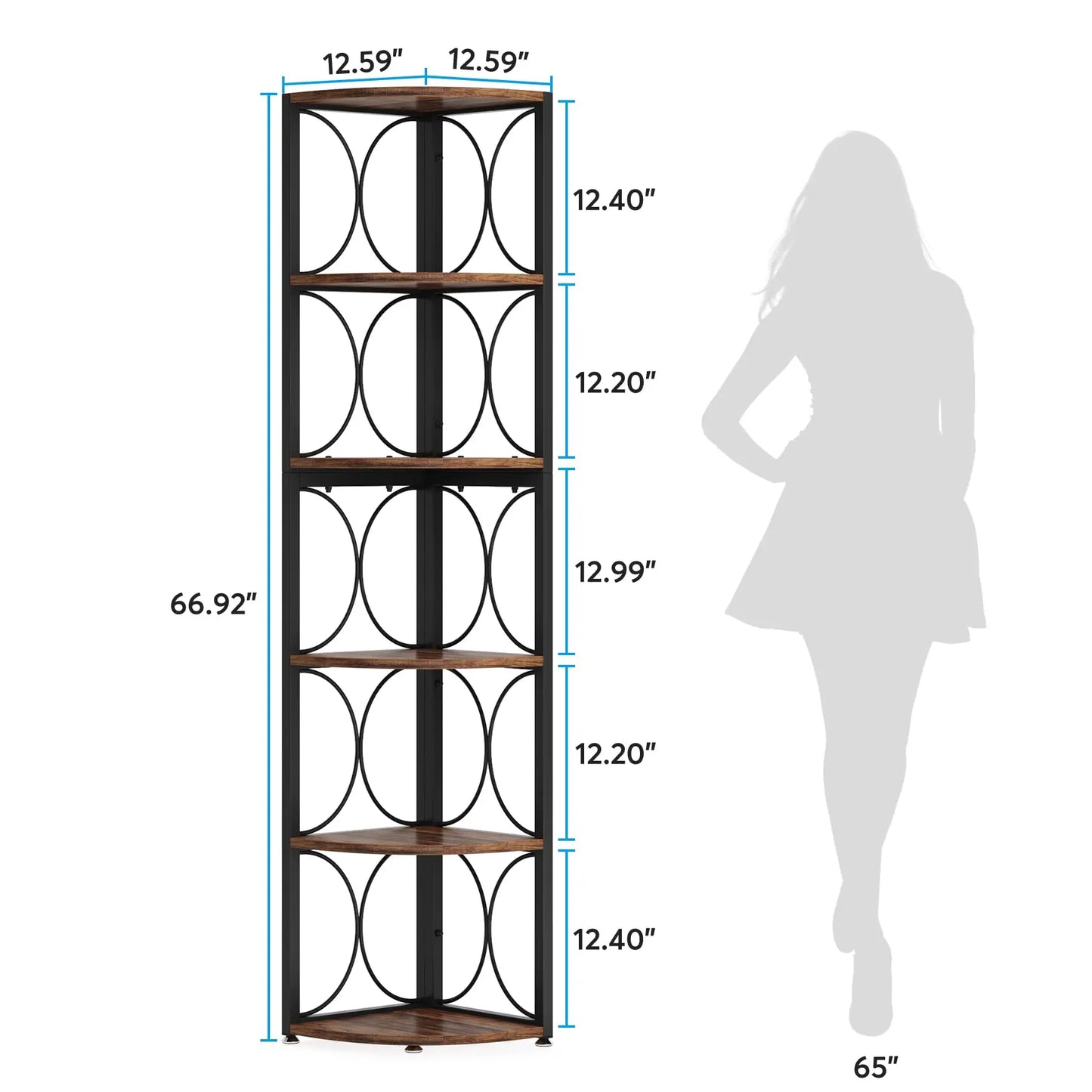 Tribesigns 6 Tier Rustic Corner Bookshelf Bookcase Storage Rack