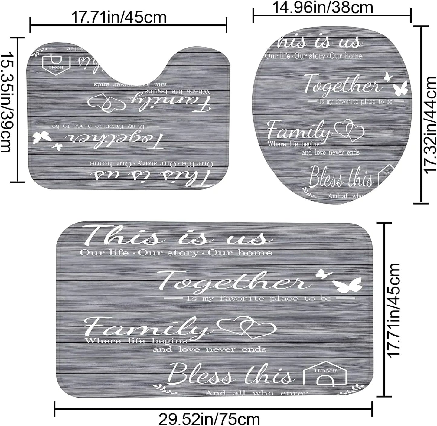 4 Piece Bathroom Set Waterproof Curtain Rugs Toilet Mat