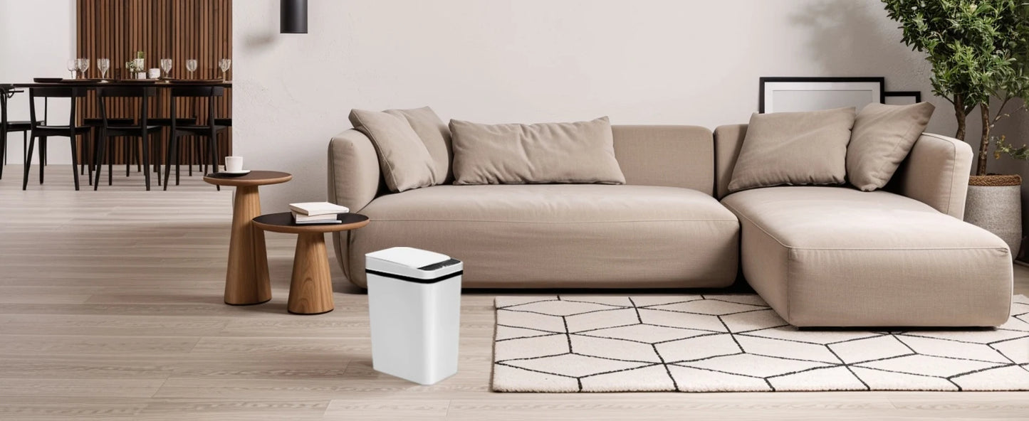 2 Pack 12L Bathroom Automatic Trash Cans Touchless Motion Sensor Slim with Lid for Bathroom Bedroom Living Room Office White