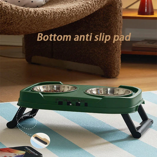 QWCH Pet Folding Elevated Bowl Anti Rollover Detachable Washable