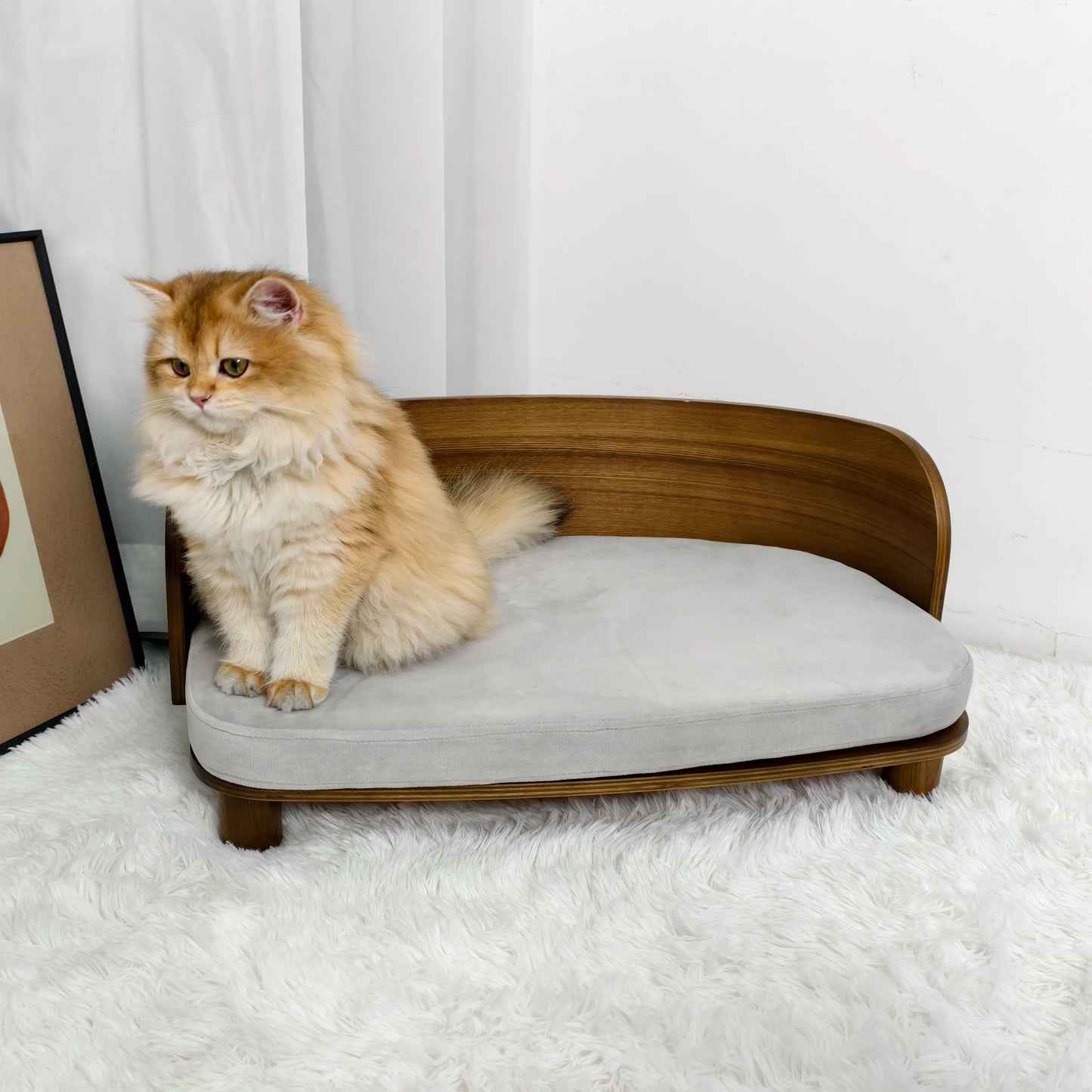 BINGOPAW Elevated Cat Bed Wooden Indoor Pet Sofa