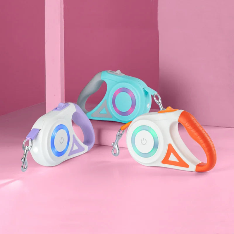 Automatic Retractable Dog Leash With LED Flashlight Nylon Lead