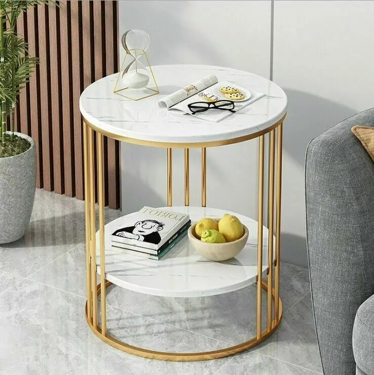 Wisfor 2-Tier Marble Side Table Round Coffee Table