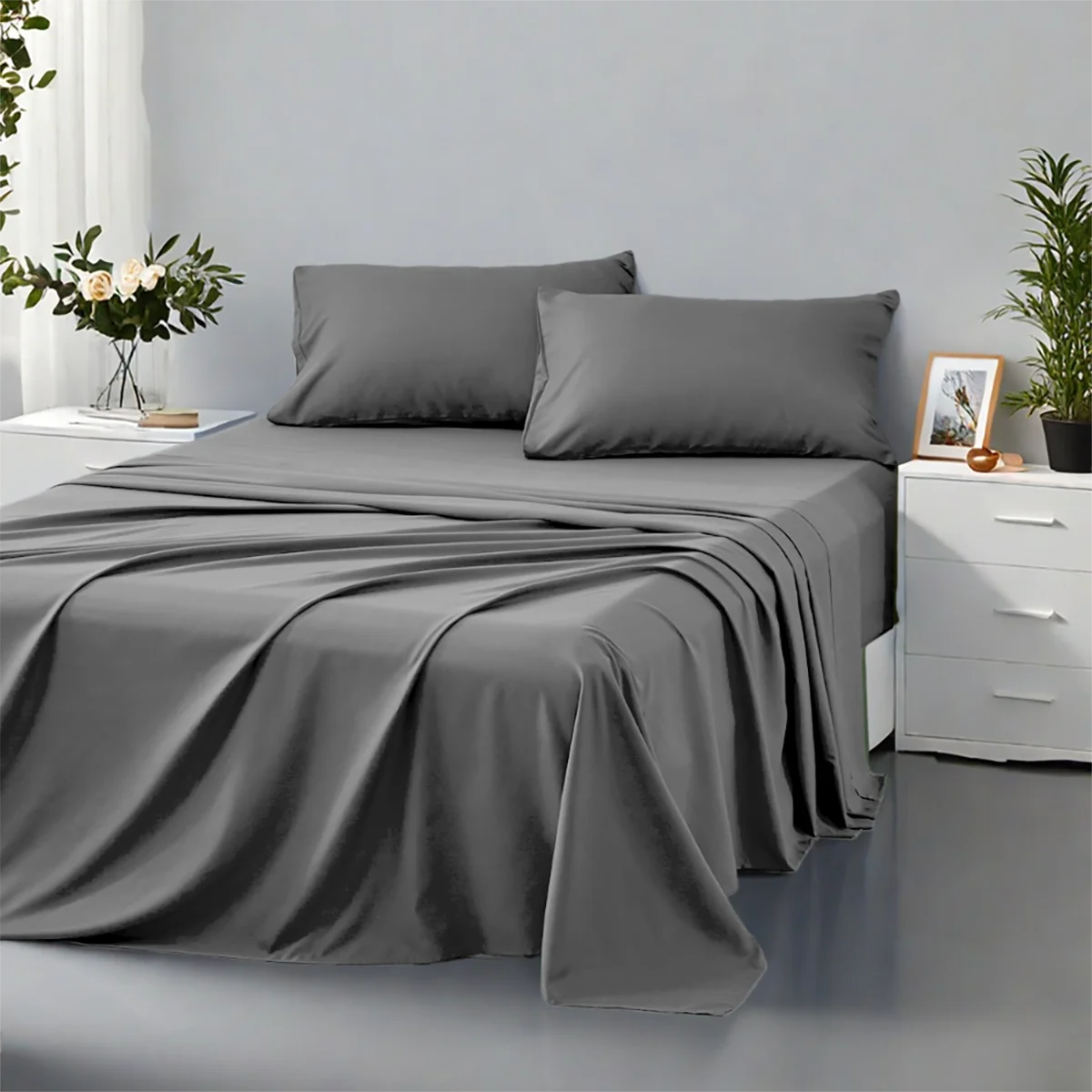 3/4Pcs soft solid color fashionable home bedding set, suitable for all seasons,1 fitted sheet, 1 flat sheet, 1/ 2 pillowcases