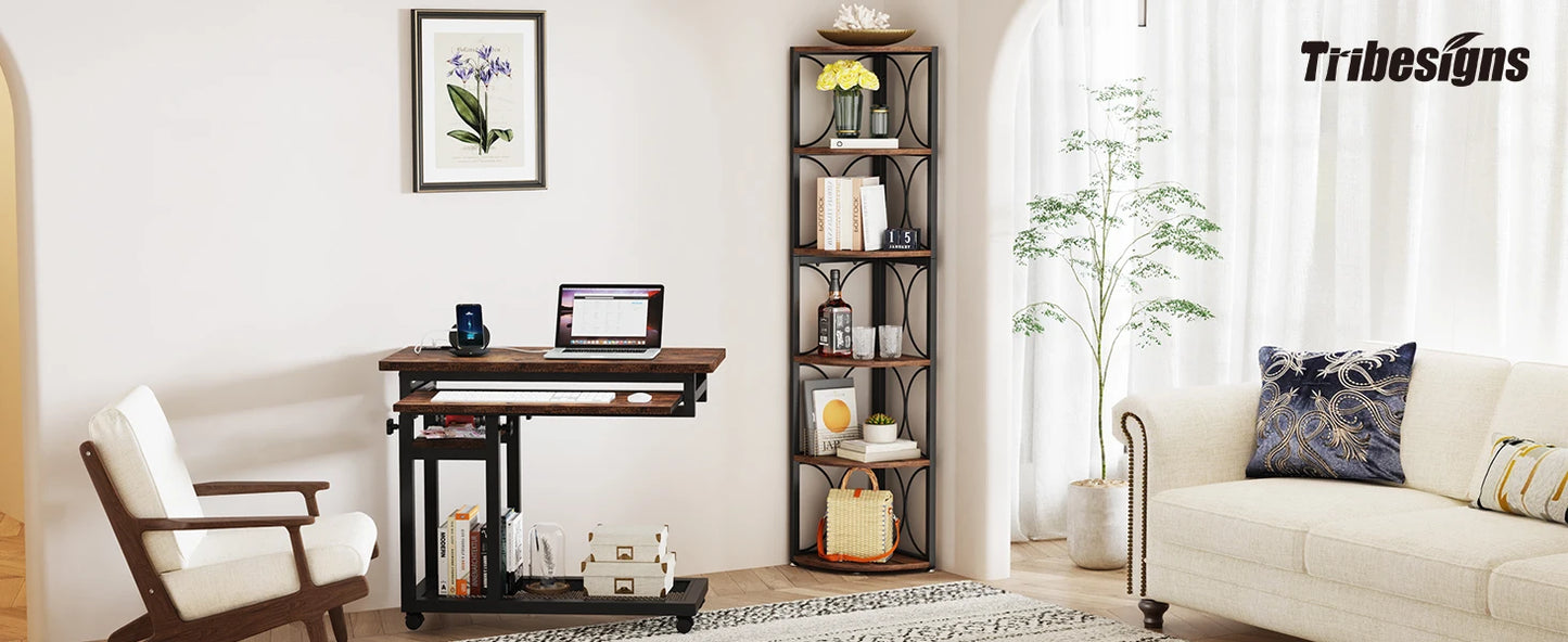 Tribesigns 6 Tier Rustic Corner Bookshelf Bookcase Storage Rack