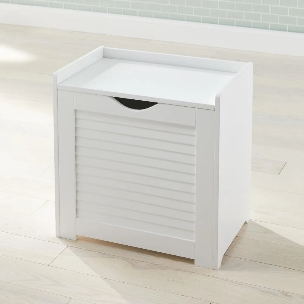 White Louvered Wicker Hamper with Lid