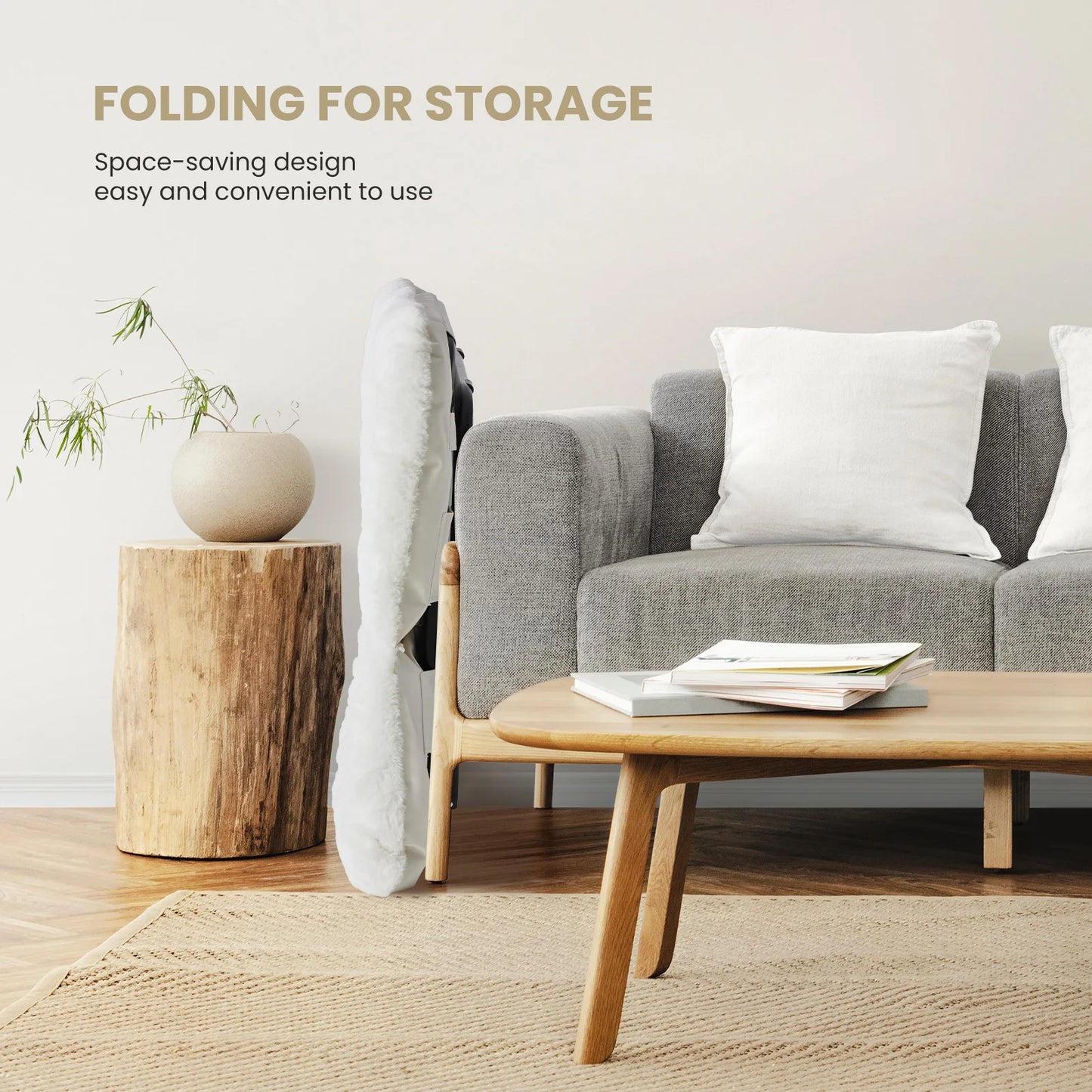 JHK Cozy Folding Saucer Chair With Faux Fur Padded Seat